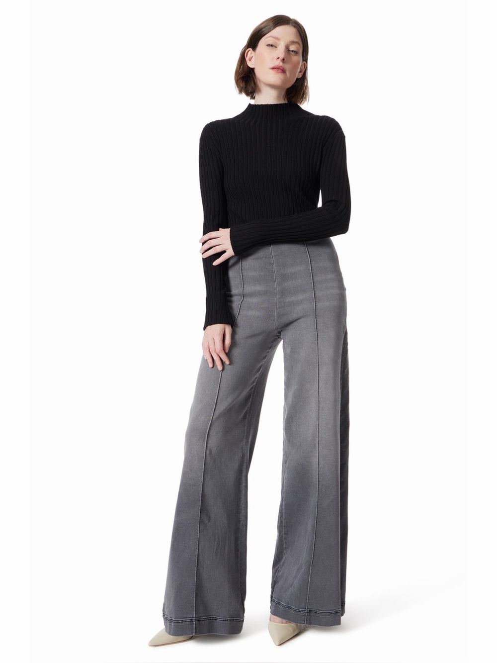 DO by Dee Ocleppo Anna Wide Leg Pull On Jeans S Vintage Black Gray Minimalist